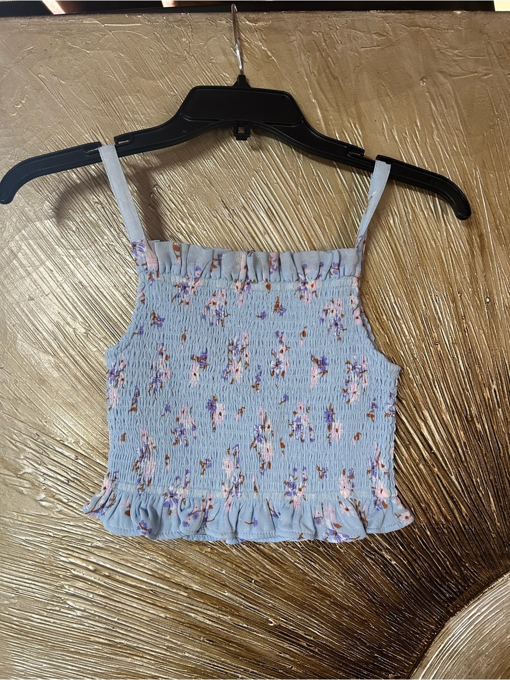 Rare Editions Light Blue Smocked Floral Cami